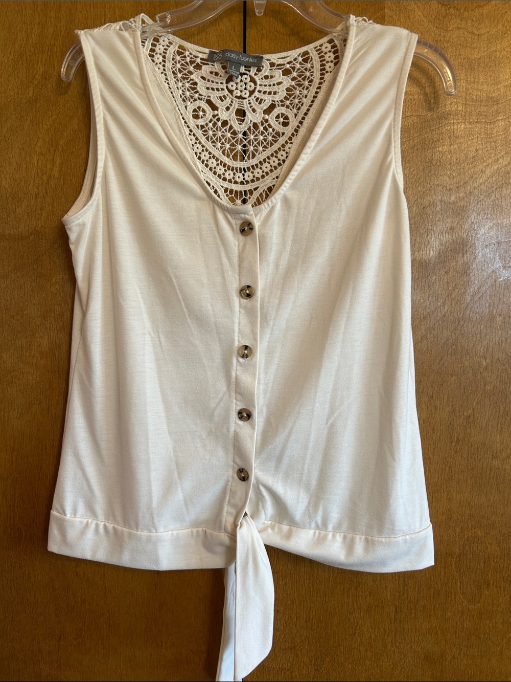 Daisy Fuentes Crochet-Back Tie-Front Sleeveless Top - Cream